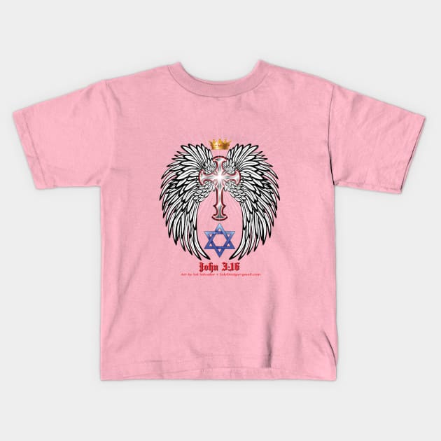 Winged Cross-Star1 Kids T-Shirt by MyTeeGraphics